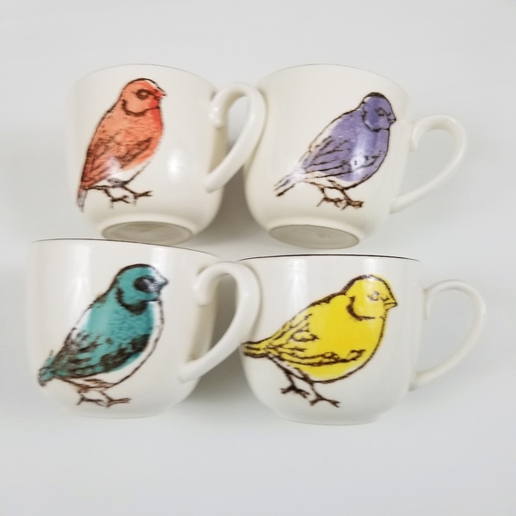 Set of four cream multicolor bird coffee mugs - Picture 3 of 4